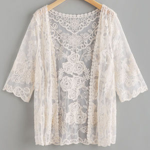 Scallop Sleeve Embroided Lace Kimono